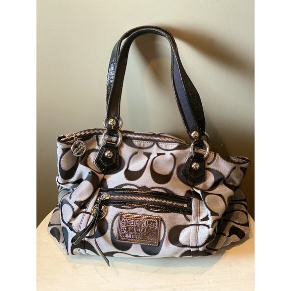 Coach Poppy Signature Lurex Rocker Tote Black And Silver Large #K1082-16289 - Picture 2 of 9